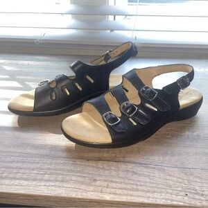 Sas Sandals Womens 9 1/2 Clover Strappy Slingback Comfort Black Leather Buckle